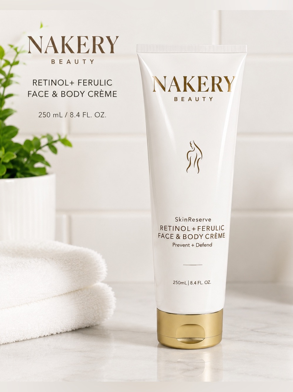 NEW/Sealed NAKERY Beauty SkinReserve Retinol + Ferulic Face & Body Crème 250 mL